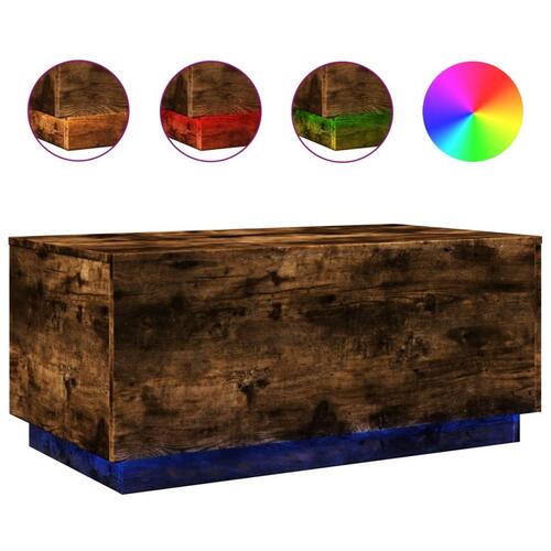 Sofabord med LED-lys 90x50x40 cm røget egetræsfarve