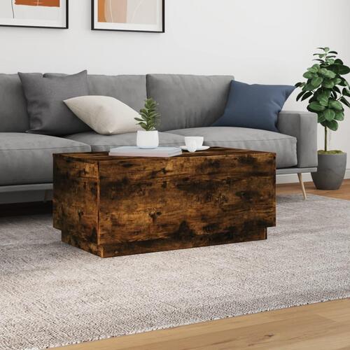 Sofabord med LED-lys 90x50x40 cm røget egetræsfarve