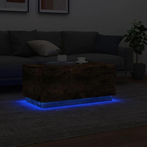 Sofabord med LED-lys 90x50x40 cm røget egetræsfarve