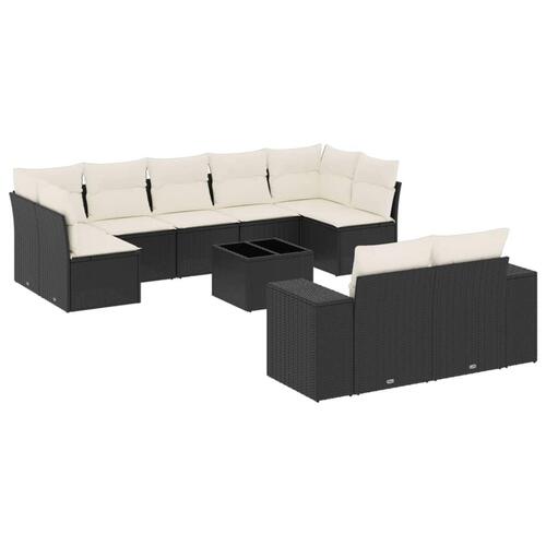 Sofasæt til haven 10 dele med hynder polyrattan sort