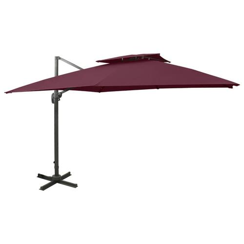 Hængeparasol med dobbelt top 300x300 cm bordeaux