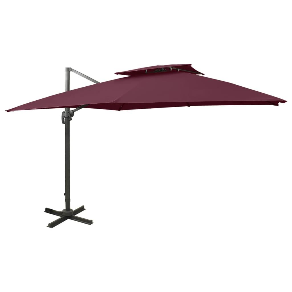Hængeparasol med dobbelt top 300x300 cm bordeaux