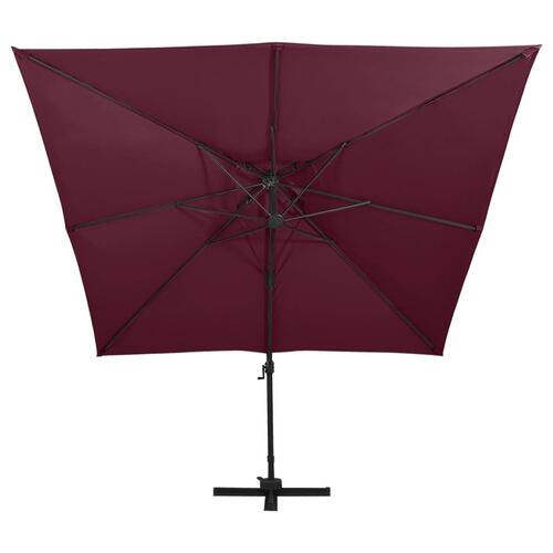 Hængeparasol med dobbelt top 300x300 cm bordeaux