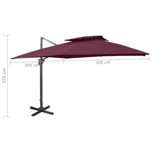 Hængeparasol med dobbelt top 300x300 cm bordeaux
