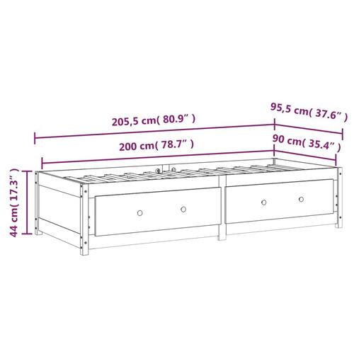 Daybed 90x200 cm massivt fyrretræ hvid