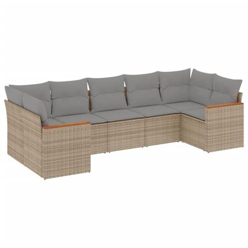 Havesofasæt 7 dele med hynder polyrattan beige