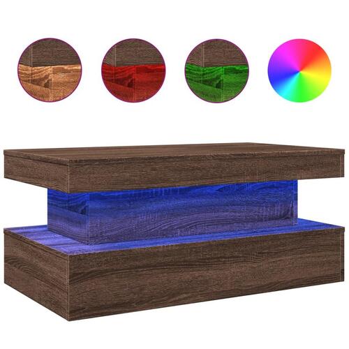 Sofabord med LED-lys 90x50x40 cm brun egetræsfarve