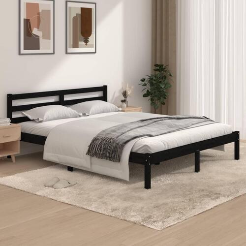 Sengeramme 150x200 cm King Size massivt fyrretræ sort
