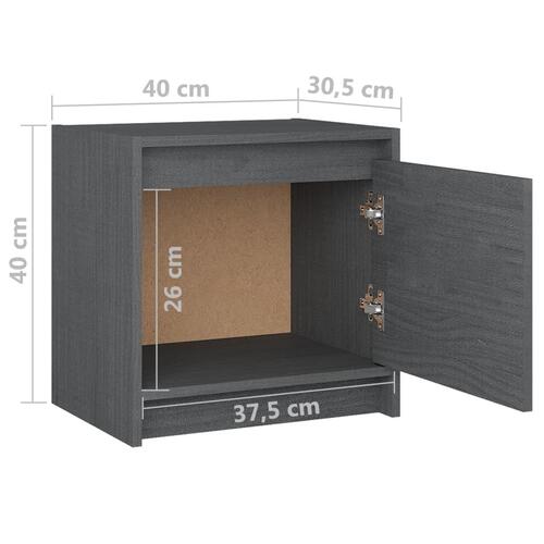 Sengeskab 40x30,5x40 cm massivt fyrretræ grå