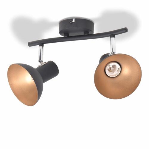 Loftslampe til 2 pærer E27 sort og guldfarvet