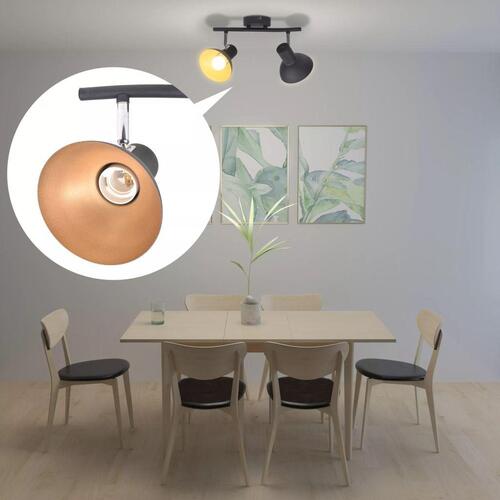 Loftslampe til 2 pærer E27 sort og guldfarvet