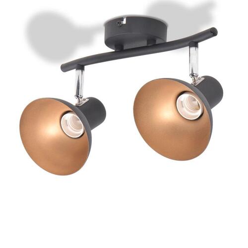 Loftslampe til 2 pærer E27 sort og guldfarvet