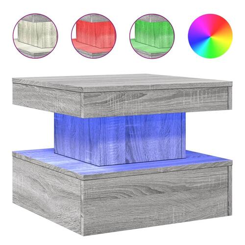 Sofabord med LED-lys 50x50x40 cm grå sonoma-eg