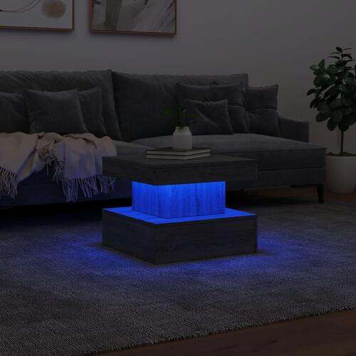 Sofabord med LED-lys 50x50x40 cm grå sonoma-eg