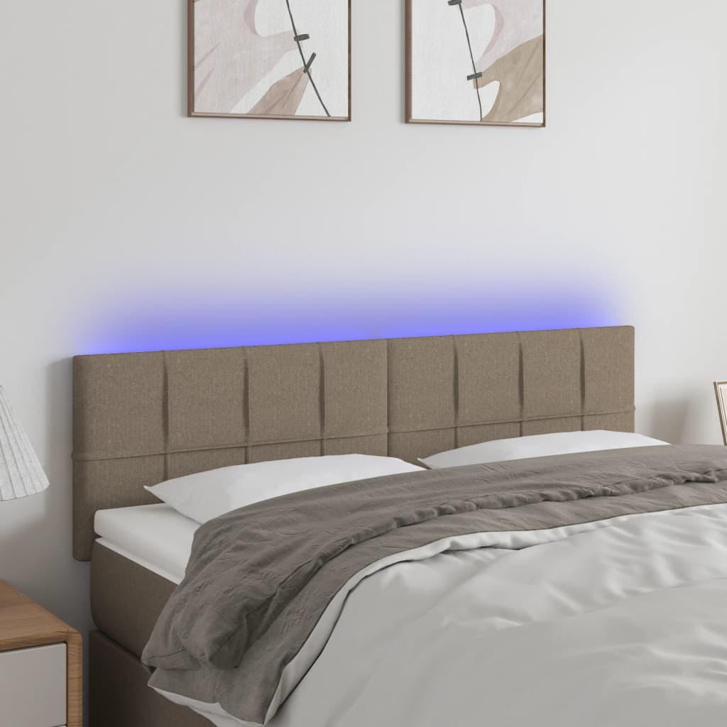 Sengegavl med LED-lys 144x5x78/88 cm stof gråbrun billede
