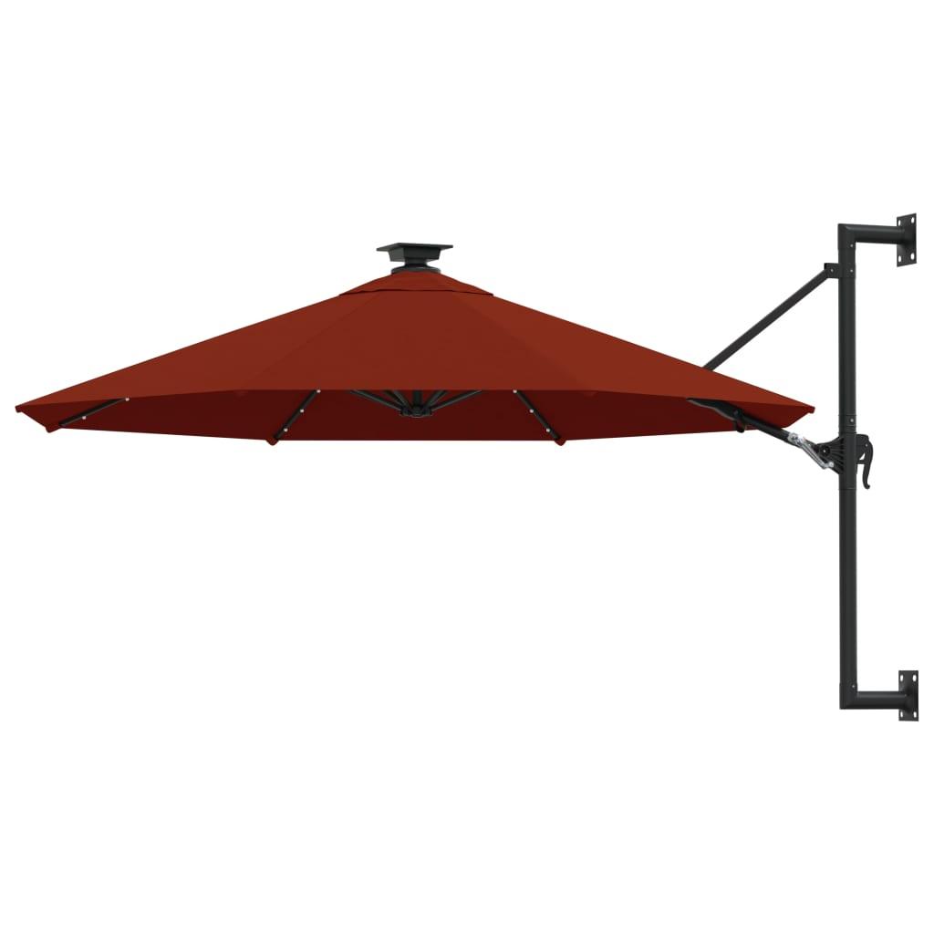 Væghængt parasol m. LED-lys 300 cm terrakotta