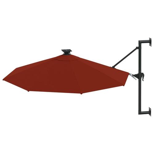 Væghængt parasol m. LED-lys 300 cm terrakotta