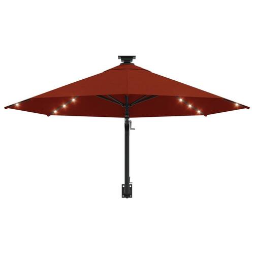 Væghængt parasol m. LED-lys 300 cm terrakotta