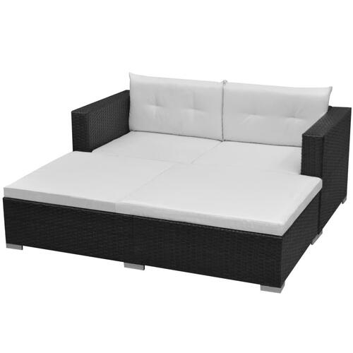 Haveloungesæt 3 dele med hynder polyrattan sort