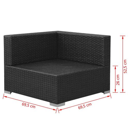 Haveloungesæt 3 dele med hynder polyrattan sort