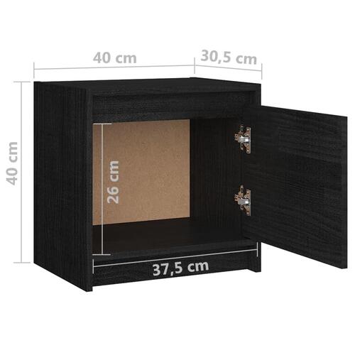 Sengeskabe 2 stk. 40x30,5x40 cm massivt fyrretræ sort