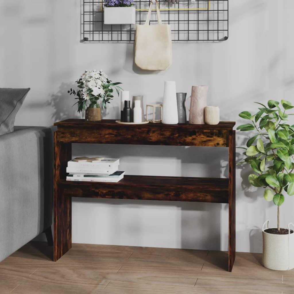 Konsolbord 102x30x80 cm konstrueret træ røget egetræsfarve