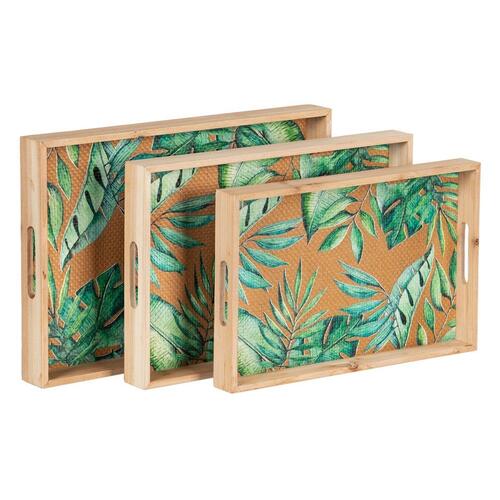 Snack bakke 45 x 31 x 5 cm Ark Natur Træ Rattan 3 Dele