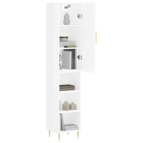 Skab 34,5x34x180 cm konstrueret træ hvid højglans