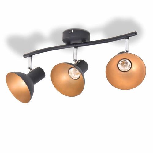 Loftslampe til 3 pærer E27 sort og guldfarvet
