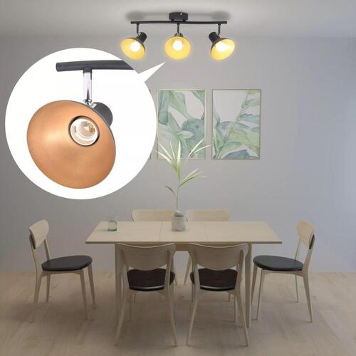 Loftslampe til 3 pærer E27 sort og guldfarvet