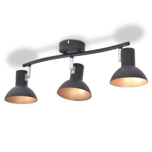 Loftslampe til 3 pærer E27 sort og guldfarvet