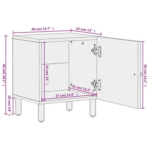 Sengeborde 2 stk. 40x33x46 cm massivt mangotræ sort