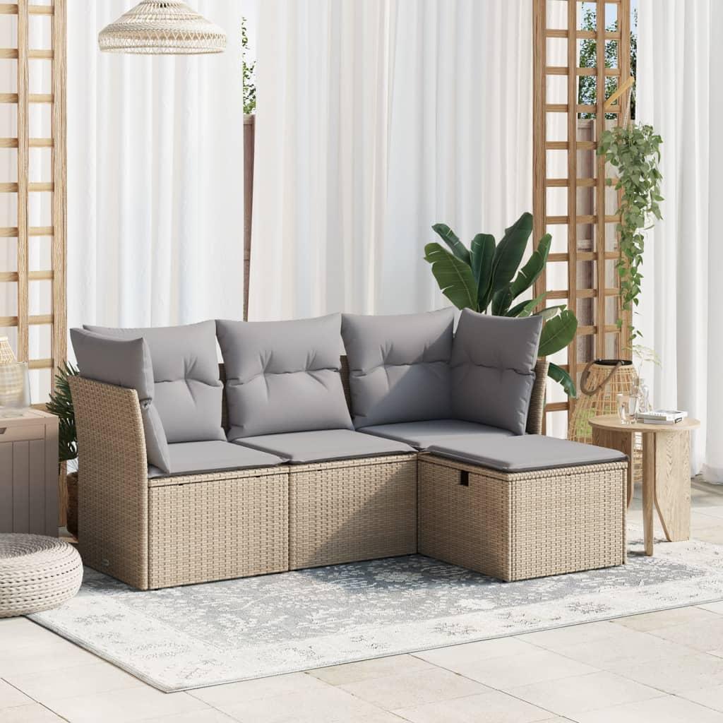 Sofasæt til haven 4 dele med hynder polyrattan beige