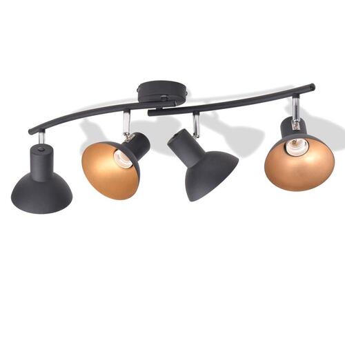 Loftslampe til 4 pærer E27 sort og guld
