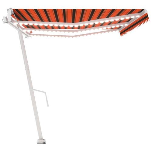 Markise m. LED + vindsensor 600x350 cm automatisk orange/brun