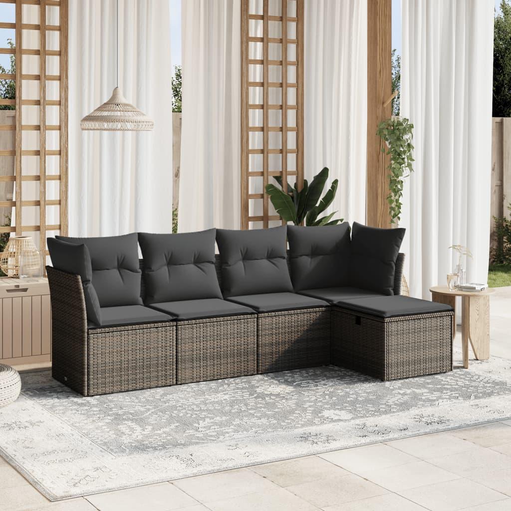Sofasæt 5 dele med hynder polyrattan grå