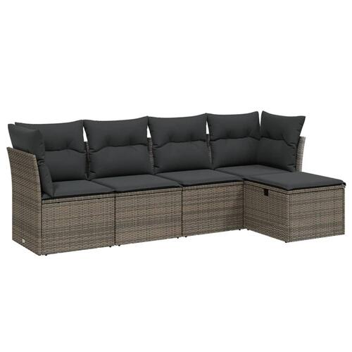 Sofasæt 5 dele med hynder polyrattan grå