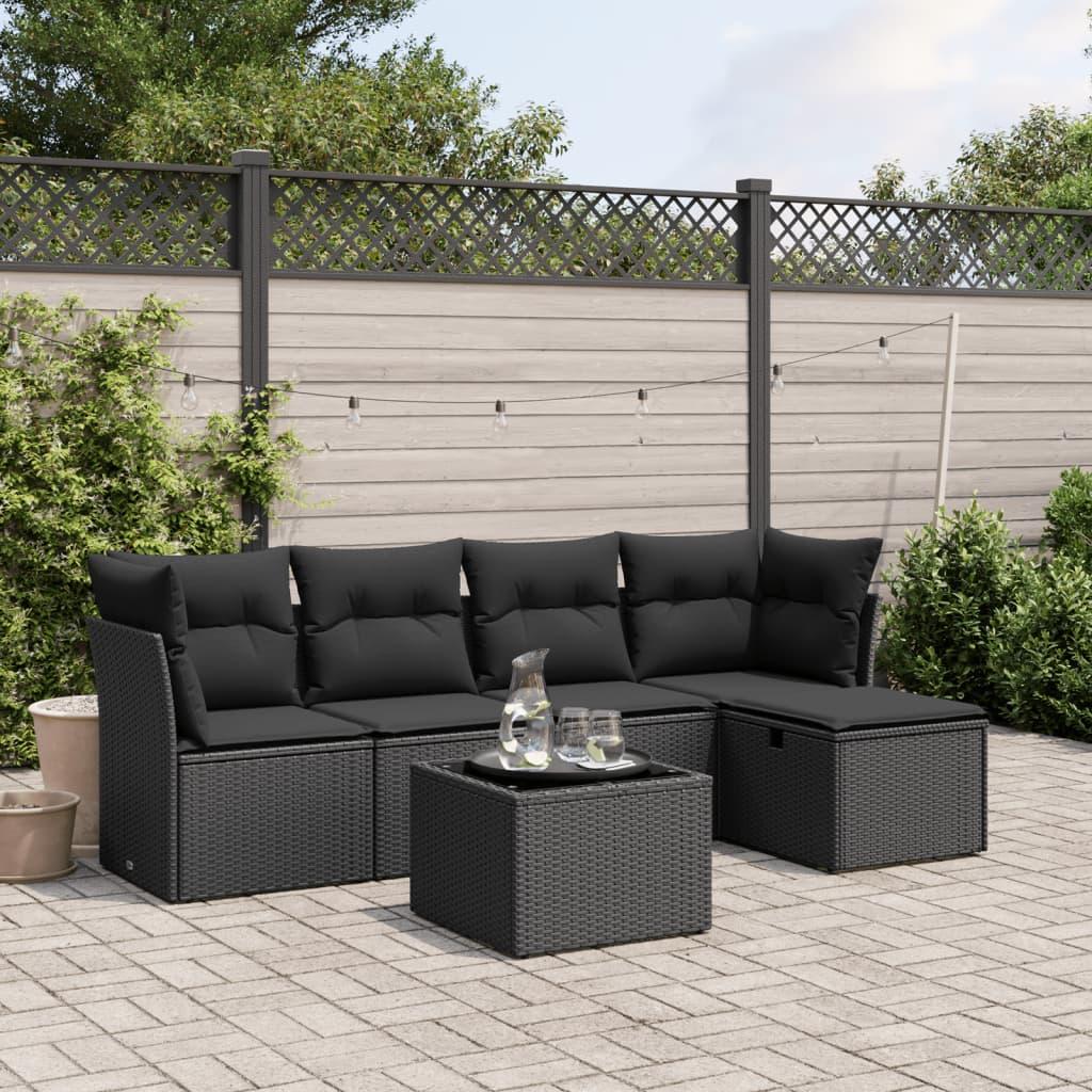 Sofasæt til haven 6 dele med hynder i polyrattan sort