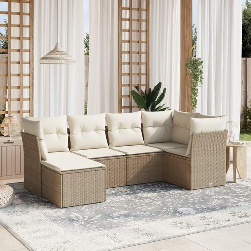 Sofasæt til haven 6 dele med hynder polyrattan beige
