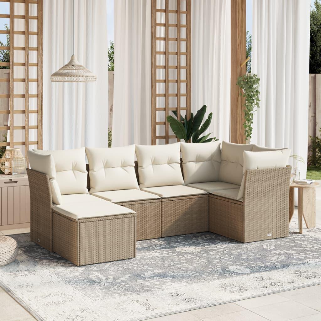 Sofasæt til haven 6 dele med hynder polyrattan beige
