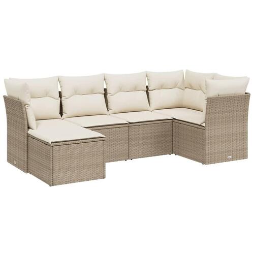 Sofasæt til haven 6 dele med hynder polyrattan beige