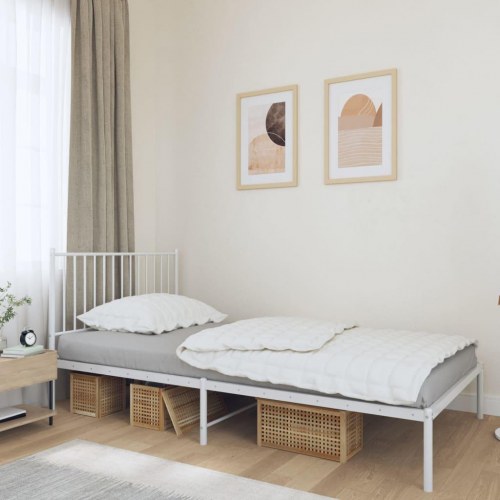 Sengeramme med sengegavl 100×200 cm - metal, hvid