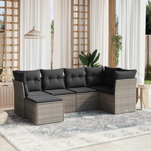 Sofasæt til haven 6 dele med hynder polyrattan grå