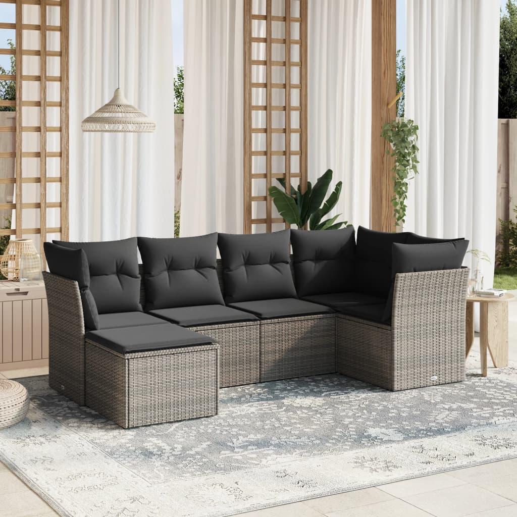 Sofasæt til haven 6 dele med hynder polyrattan grå
