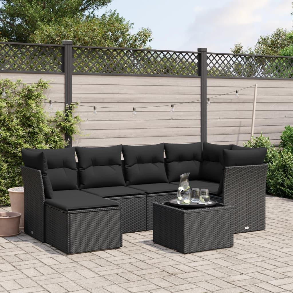 Sofasæt til haven 7 dele med hynder polyrattan sort