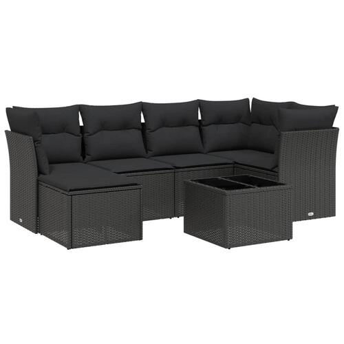 Sofasæt til haven 7 dele med hynder polyrattan sort
