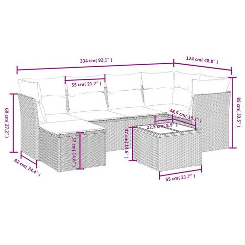 Sofasæt til haven 7 dele med hynder polyrattan sort