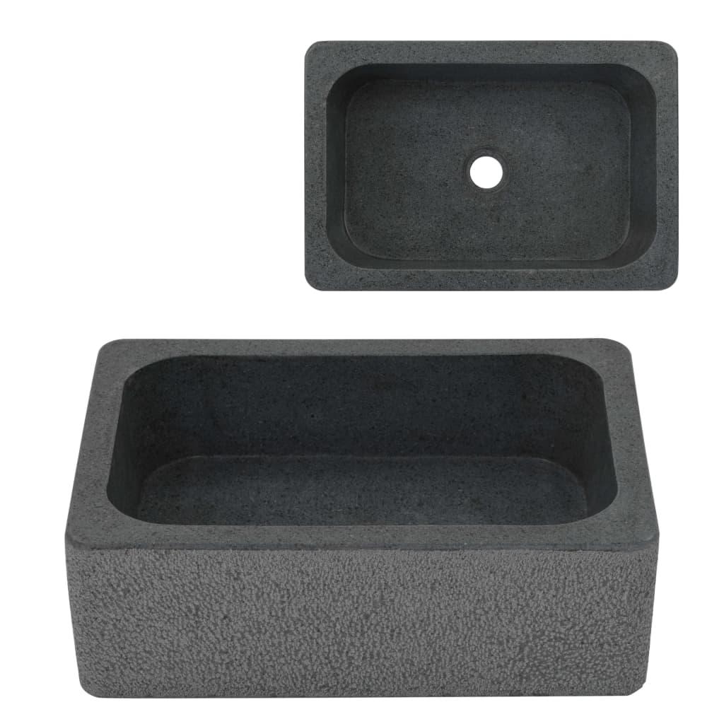 Håndvask i flodsten 45 x 30 x 15 cm - sort rektangulær vask til badeværelse