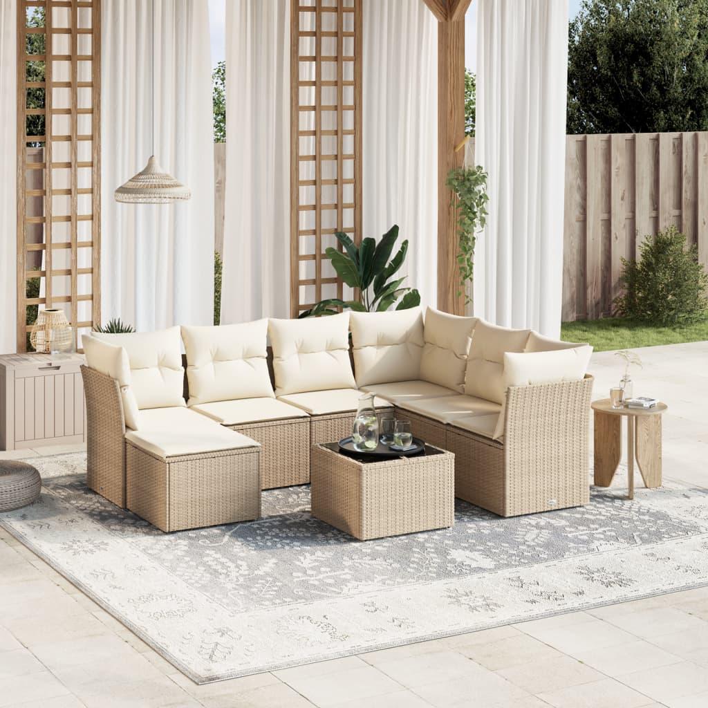 Sofasæt til haven 8 dele med hynder polyrattan beige