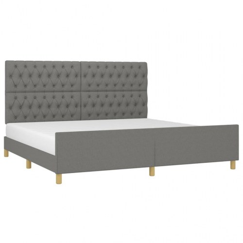 Sengeramme med sengegavl 200x200 cm - stof, mørkegrå